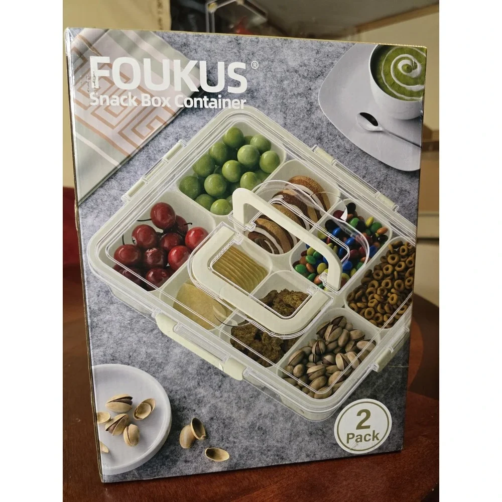 Snackle Box‎ 8-Compartment Divided Tray with Lid & Handle – Dishwasher Safe